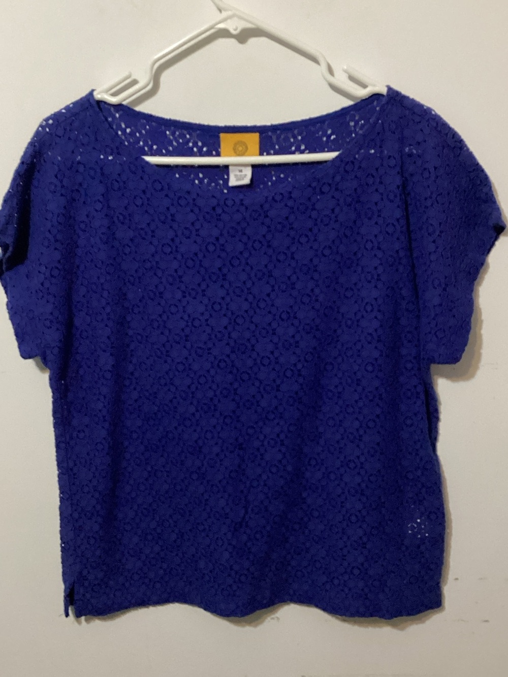Ruby Rd. Cobalt Blue Eyelet Lace Short Sleeve Blouse Top Size 14